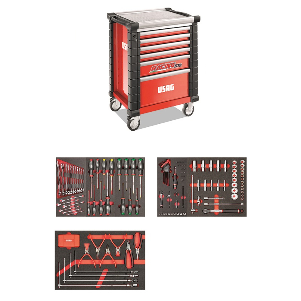 519 RS6/3MA Тележка с набором инструмента 155 пр., 6 ящиков, красный цвет, USAG (Италия)