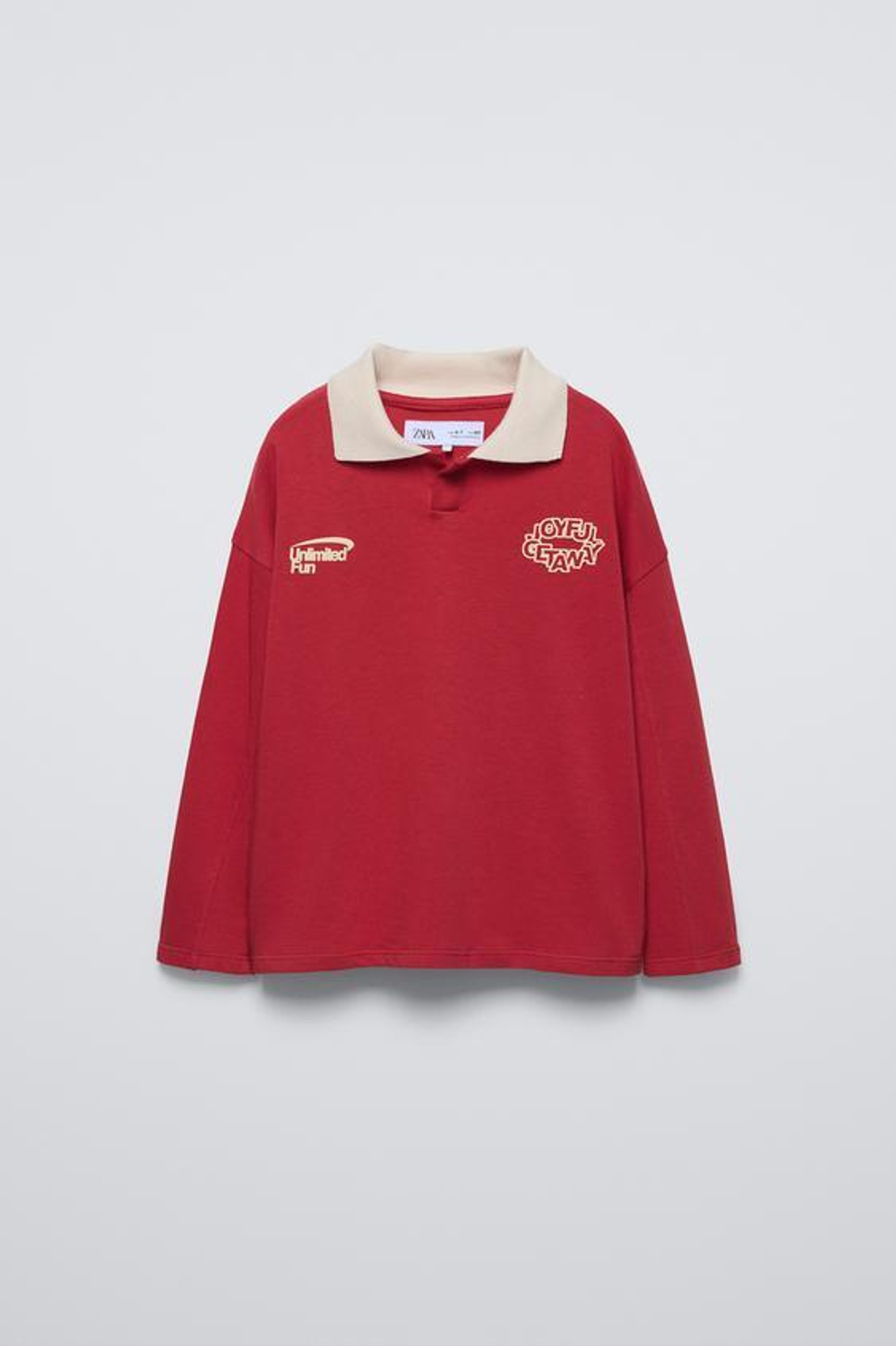 ZARA ФУТБОЛКА ПОЛО С РЕЛЬЕФНЫМ ПРИНТОМ, КРАСНЫЙ