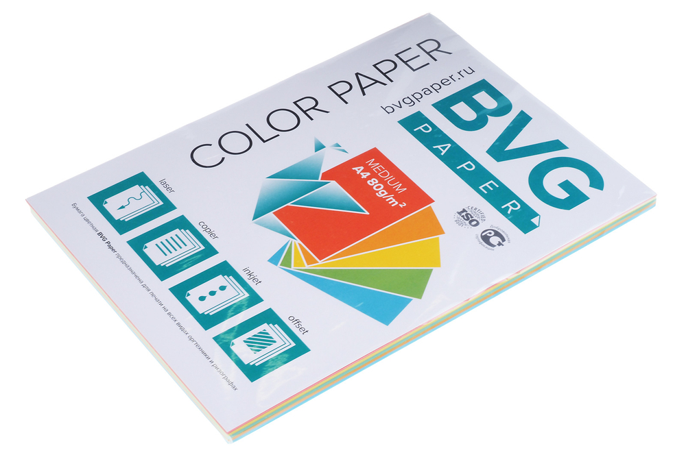 Бумага для офисной техники цветная medium 5 цв. (красный желтый оранжевый зеленый голубой) А4 80г/м2 100л BVG
