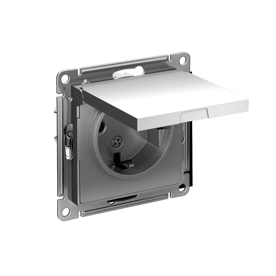 Розетка 1-м СП AtlasDesign 16А IP20 с заземл. защ. шторки с крышкой механизм сталь SE ATN000946