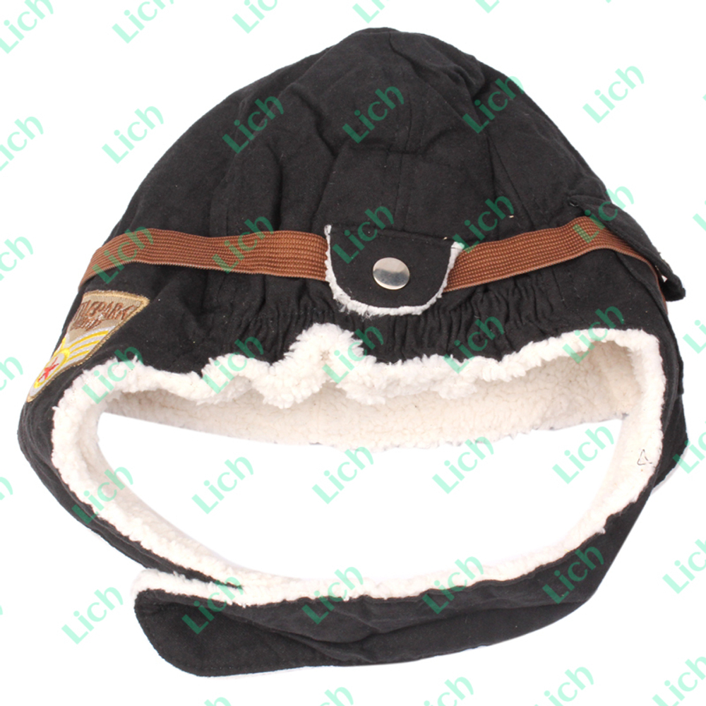 Шапка детская черного цвета в виде шлема летчика с очками