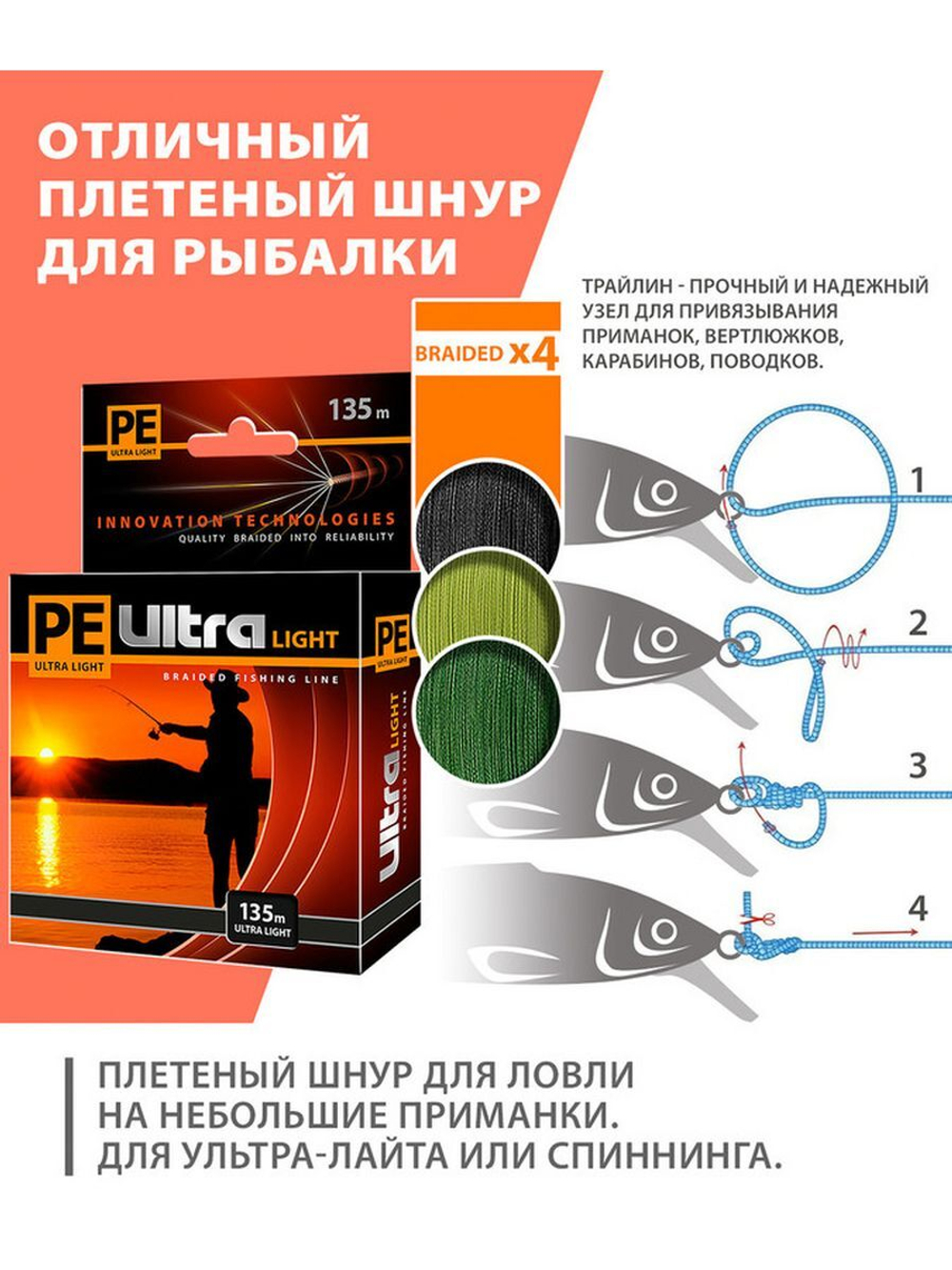 Плетеный шнур для рыбалки PE ULTRA LIGHT Black 0,04mm 135m