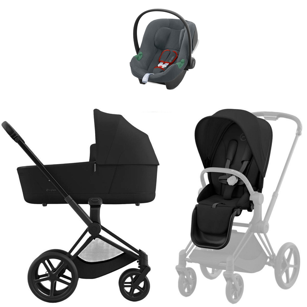 Коляска Cybex Priam IV Matt Black complete Aton B2 Steel Grey Base One 4 в 1 Sepia Black