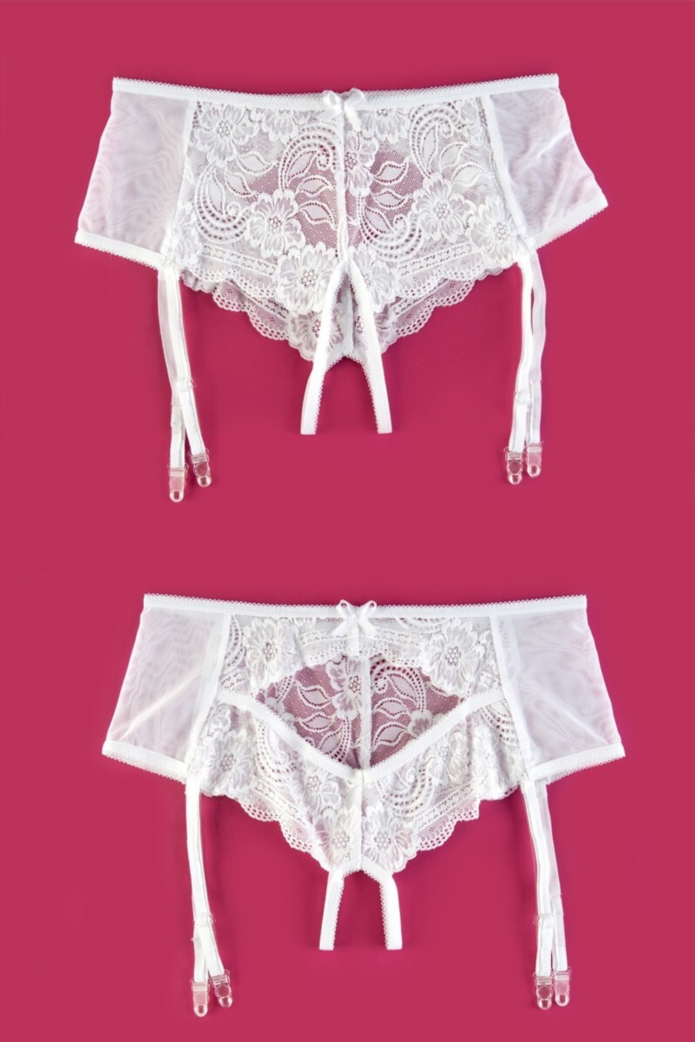 Эротические трусики-пояс с кружевными вставками белые 42-44