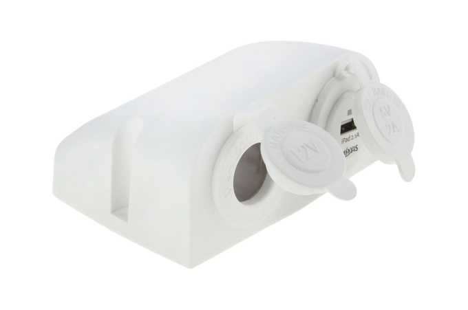 Разъем USB 5В 2.1А и прикуриватель для крепления на приборную панель, белый