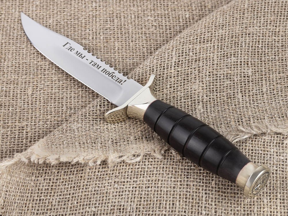 Нож «Морская пехота», сталь 95х18, резная рукоять из черного мореного граба