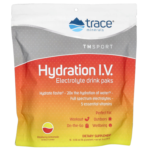 Trace, Hydration IV, Пакеты для напитков с электролитами, малиново-лимонадный вкус, 16 пакетов по 0,56 унции (16 г) каждый