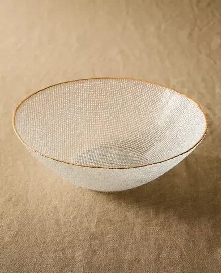 ZARA HOME САЛАТНИЦА ИЗ СТЕКЛА С РЕЛЬЕФНЫМ УЗОРОМ И ПОЗОЛОЧЕННОЙ КРОМКОЙ, ЗОЛОТИСТЫЙ