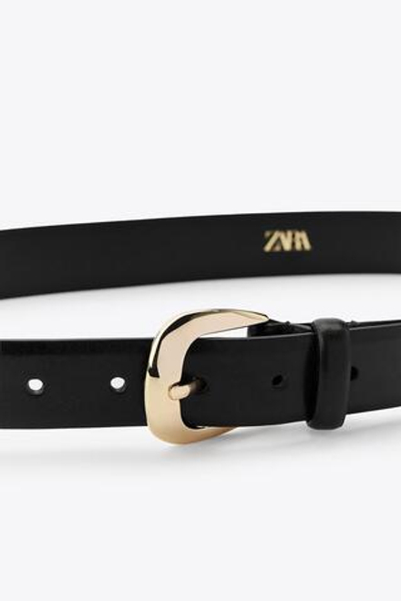 ZARA КОЖАНЫЙ РЕМЕНЬ С ОВАЛЬНОЙ ПРЯЖКОЙ, ЧЕРНЫЙ