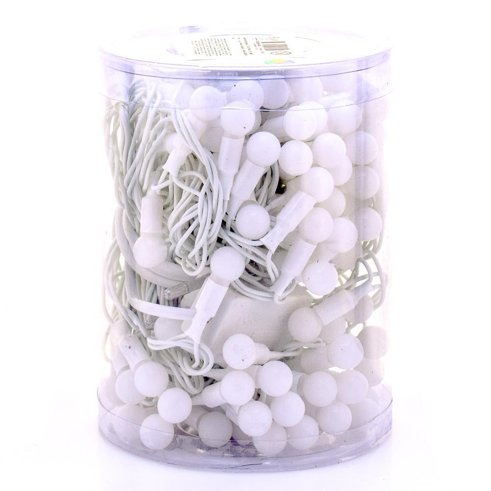 Электрогирлянда LED цветная 100 ламп, 14м, 1 р.м., белый провод, в конце розетка кор