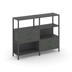 Shelf System Двухсекционный стеллаж трехярусный с ящиками SN.STM-323 Антрацит/Металл Антрацит 1590*4