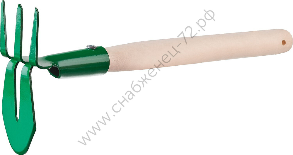 РОСТОК 155 x 70 x 425 мм, ″лепесток + 3 зуба″, прямаые зубья, деревянная рукоятка, мотыга-рыхлитель (39625)