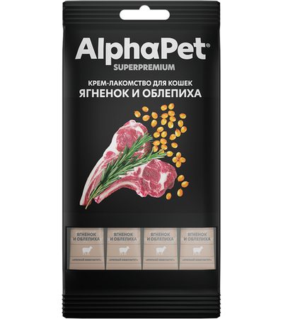 AlphaPet Superpremium крем-лакомство ягненок облепиха для кошек 48гр.