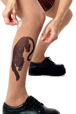 Колготки с принтом в виде пантеры на правой ножке (Размер: S-M-L) (Цвет: бежевый)