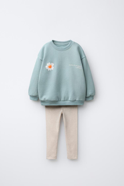 ZARA КОМПЛЕКТ ИЗ ТОЛСТОВКИ И ЛЕГИНСОВ, ЗЕЛЕНОВАТО-СИНИЙ