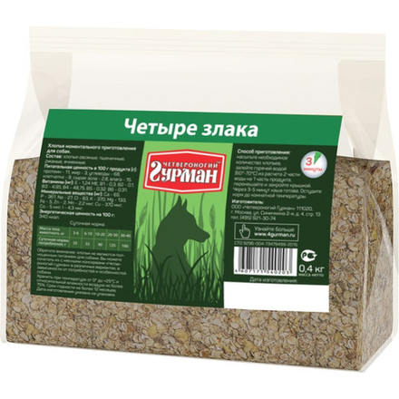 Четвероногий Гурман Каша д/собак 4 злака, пакет 400гр