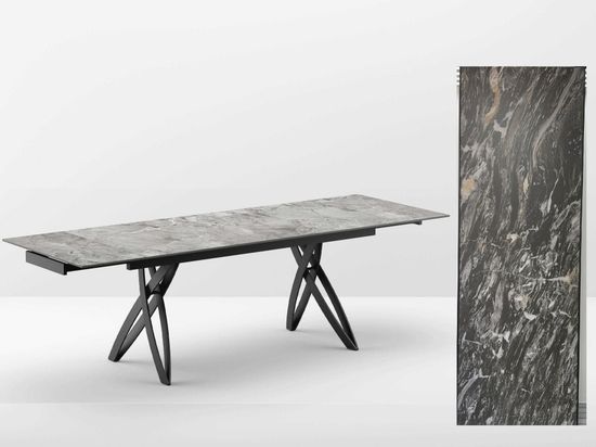 Стол PALERMO 180 TL-128 Испанская керамика черный контрастный мрамор / черный каркас