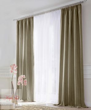 XL-Комплект штор блэкаут (коричневый) и вуаль (белый)