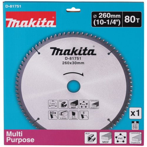Диск п/п Makita 260*30*2.6/1.8*80T   (D-81751) универсальный