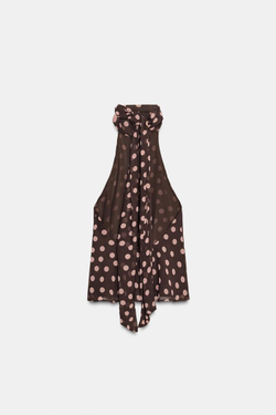 ZARA ТОП С ГОРЛОВИНОЙ ХАЛТЕР И ЗАВЯЗКАМИ, КОРИЧНЕВЫЙ