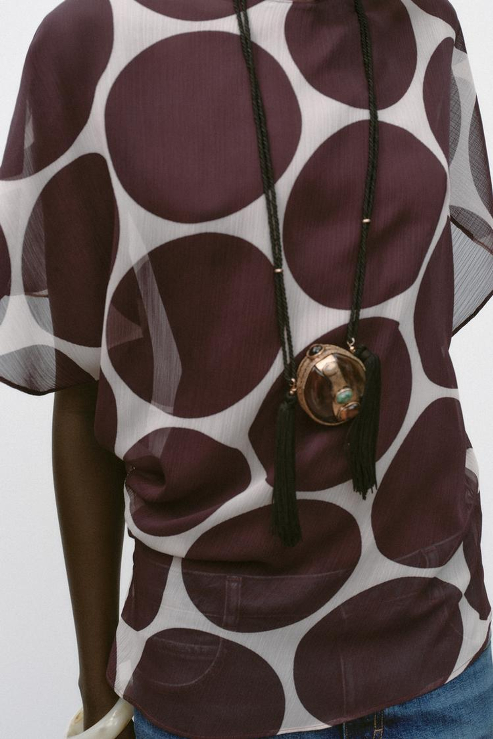 ZARA ПОЛУПРОЗРАЧНЫЙ ТОП В ГОРОШЕК, ЭКРЮ/ГРАНАТОВЫЙ