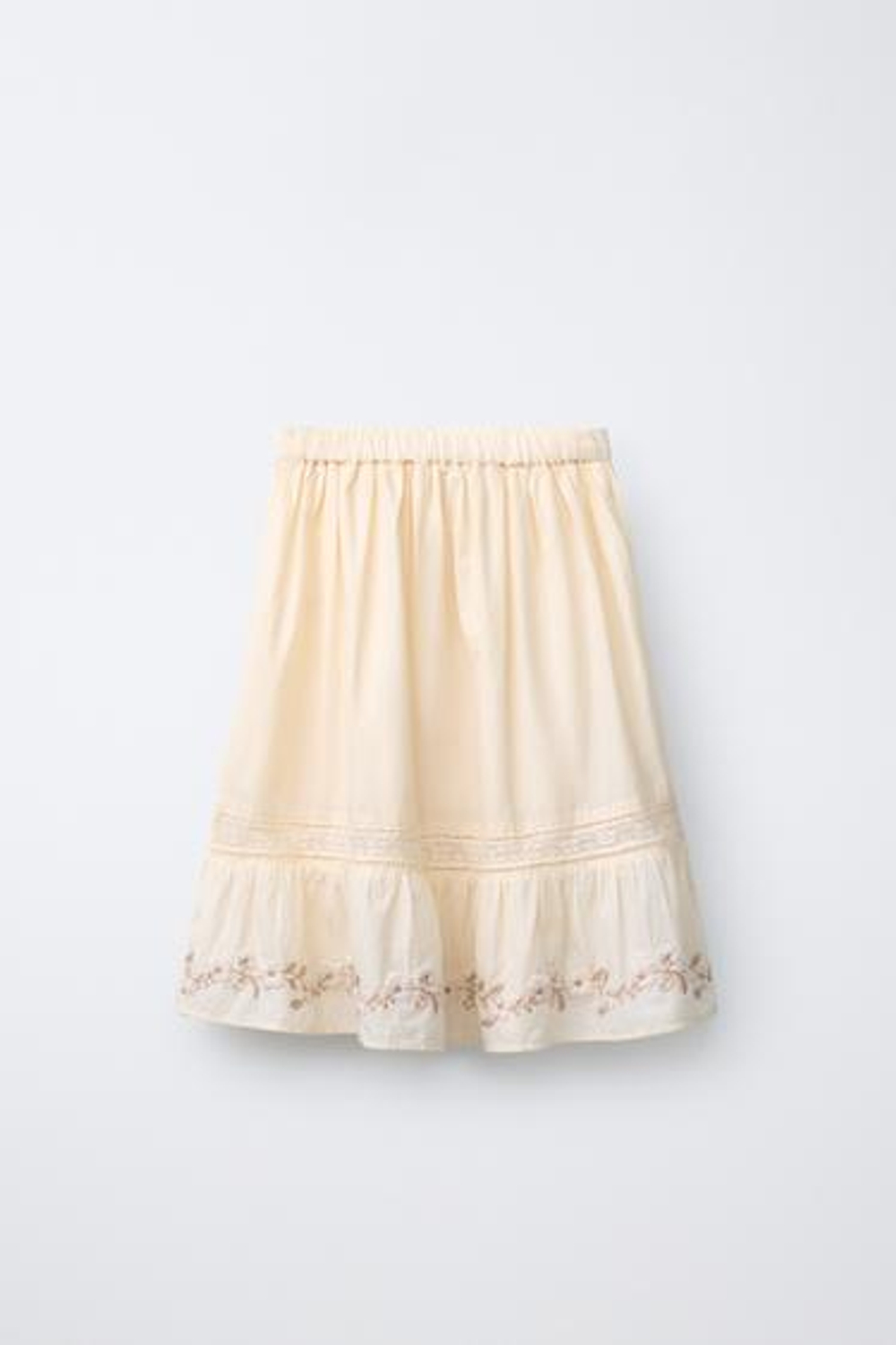 ZARA ЮБКА МИДИ С ВЫШИВКОЙ, ЭКРЮ