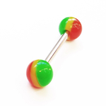 Штанга 16 мм с акриловыми цветными шариками 6 мм (мяч красный-зеленый) для пирсинга языка. Медицинская сталь. 1 шт