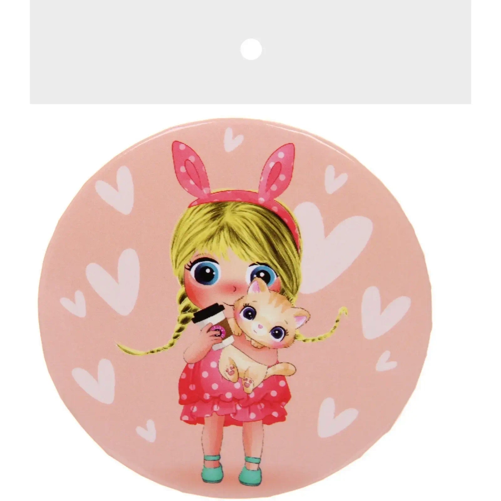 Зеркало косметическое круглое «КОЛЛЕКЦИЯ МАРЦИПАН», куколка, d-7,5см (пакет с подвесом)