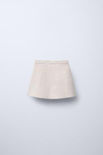 ZARA ТРИКОТАЖНАЯ ЮБКА С БАНТАМИ, ЭКРЮ/ЧЕРНЫЙ