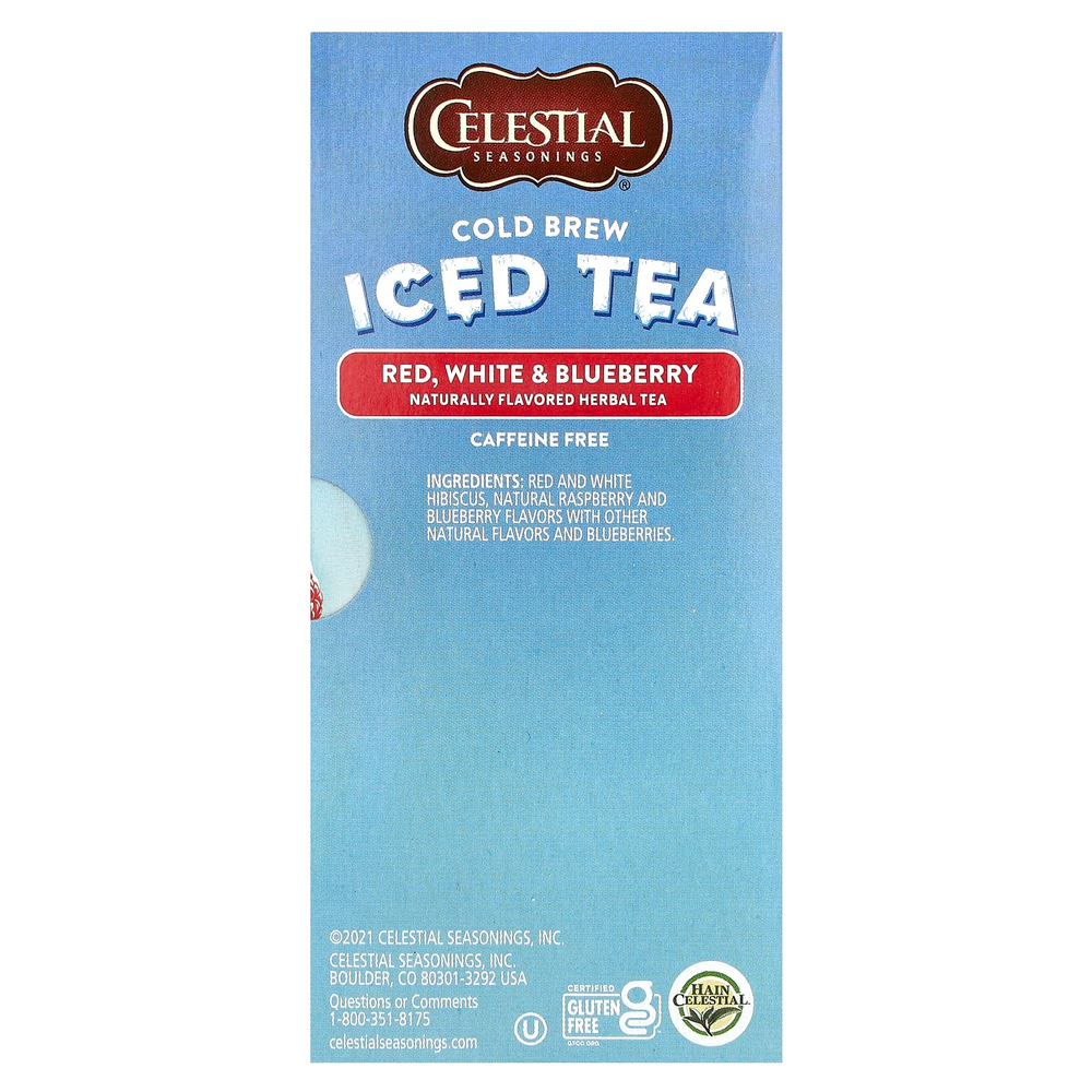 Celestial Seasonings, Холодный чай со льдом, красный, белый и голубика, без кофеина, 18 чайных пакетиков, 31 г (1,1 унции)