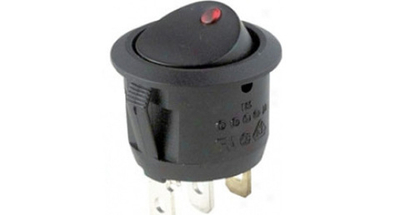 Кнопка вкл/выкл с индикатором красного цвета, круглая