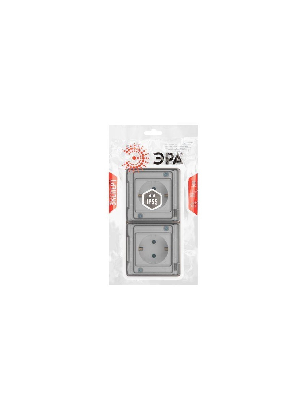 Розетка Эксперт 11-2523-01 2х2P+E гориз. IP55 16А-250В СУ бел. Эра Б0063276