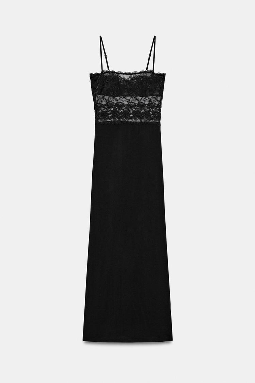 ZARA КОМБИНИРОВАННОЕ ПЛАТЬЕ С КРУЖЕВОМ, ЧЕРНЫЙ