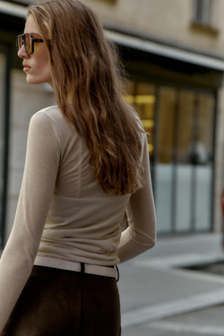 ZARA ФУТБОЛКА С ДВОЙНЫМ ЭФФЕКТОМ ИЗ МЯГКОЙ ТКАНИ, ПЕСОЧНЫЙ МЕЛАНЖ