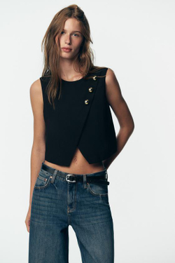 ZARA ДЖИНСЫ-КЮЛОТЫ Z1975 С ВЫСОКОЙ ПОСАДКОЙ И РЕМНЕМ, СИНИЙ