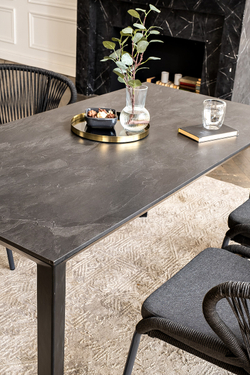 "Венето" обеденная группа на 4 персоны со стульями "Милан", каркас темно-серый, роуп темно-серый