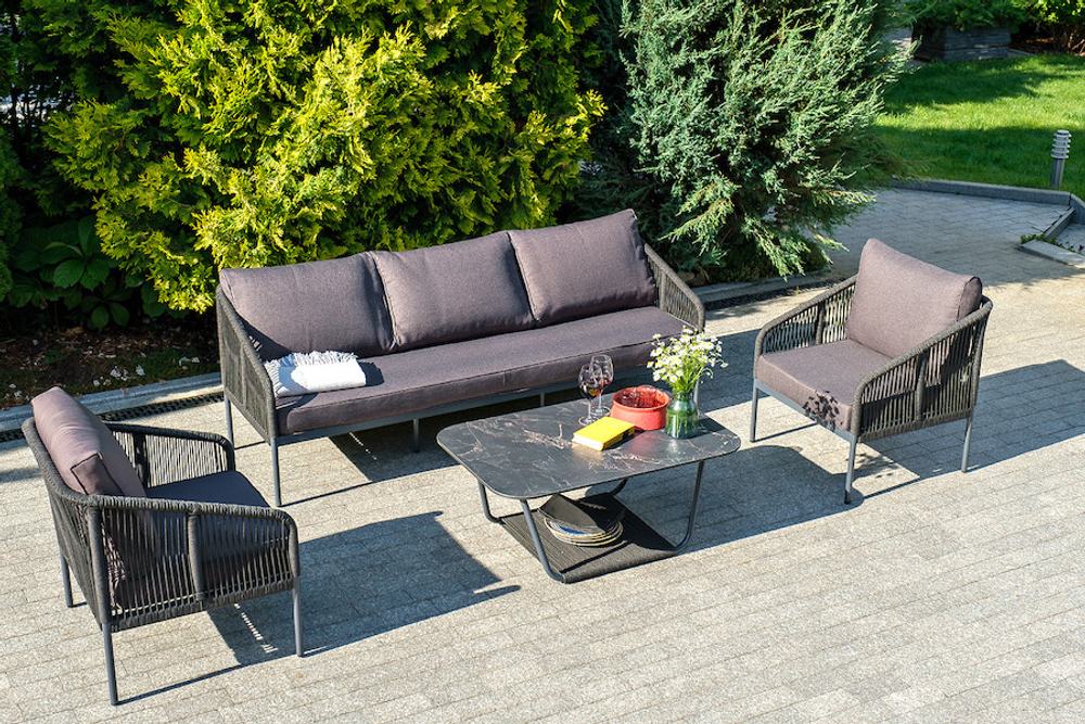 "Канны" лаунж-зона 5-местная плетеная из роупа (веревки), цвет темно-серый