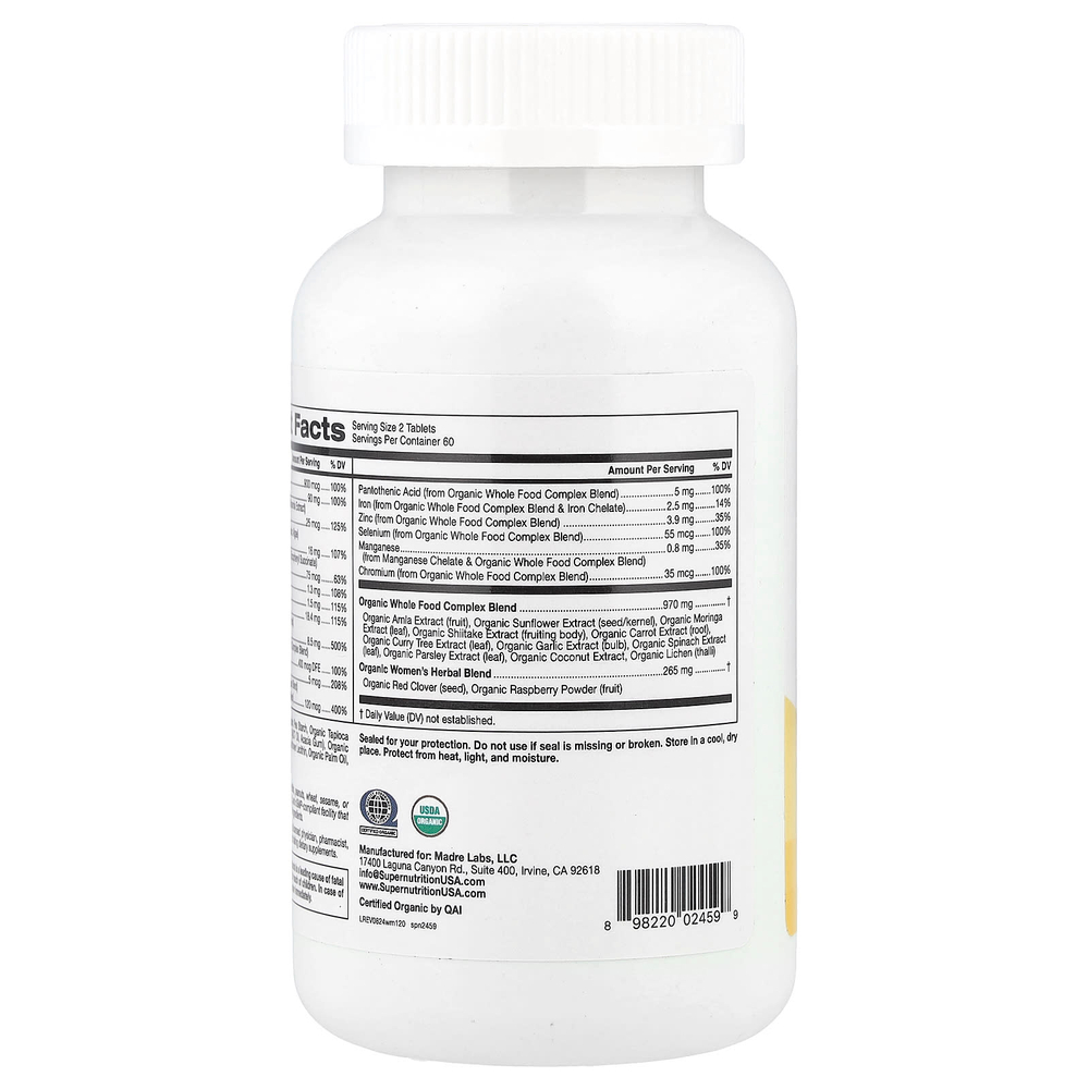 Super Nutrition, мультивитамины из органических цельных продуктов для женщин, 120 таблеток