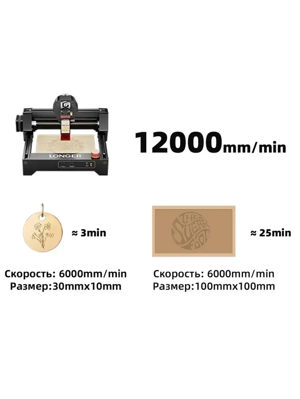 Лазерный гравер Longer Ray5mini, мощность лазера 3.5Вт 130*140mm рабочая зона скорость 12000мм/мин