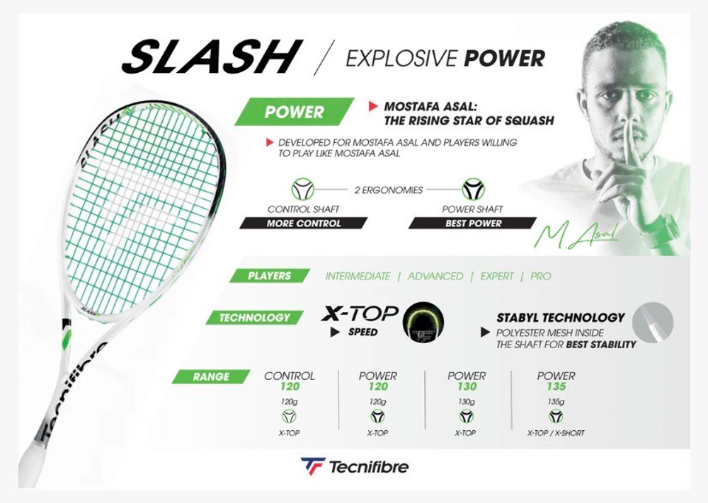 Tecnifibre, SLASH 120 CONTROL, Mostafa Asal, Squash Racket (2025)
