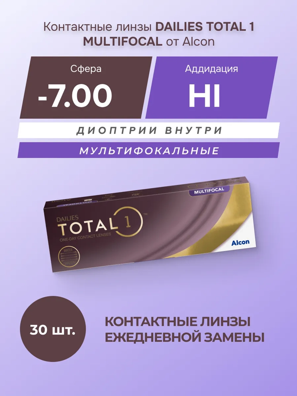 Однодневные мультифокальные контактные линзы Dailies Total 1 Multifocal (уп. 30 линз)