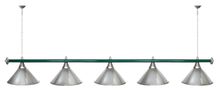 Лампа STARTBILLIARDS 5 пл. (плафоны красные,штанга синяя,фурнитура золото)