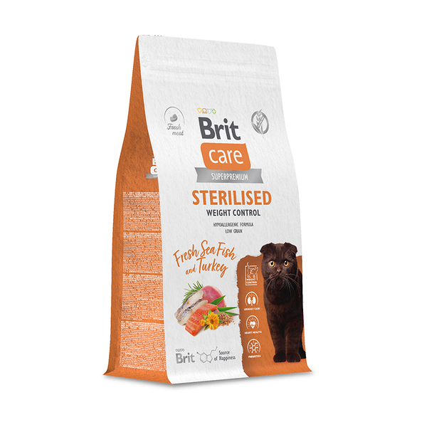 Корм Brit Care Cat Sterilised Weight Control с морской рыбой и индейкой для кастр.кошек, 400 г