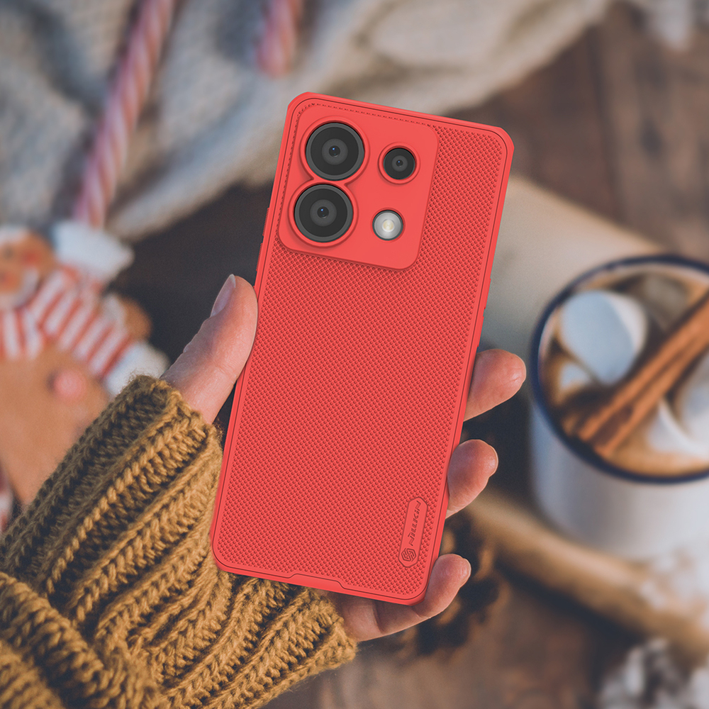 Усиленный двухкомпонентный чехол красного цвета от Nillkin для Xiaomi Redmi Note 13 Pro 5G и Poco X6 5G, серия Super Frosted Shield Pro