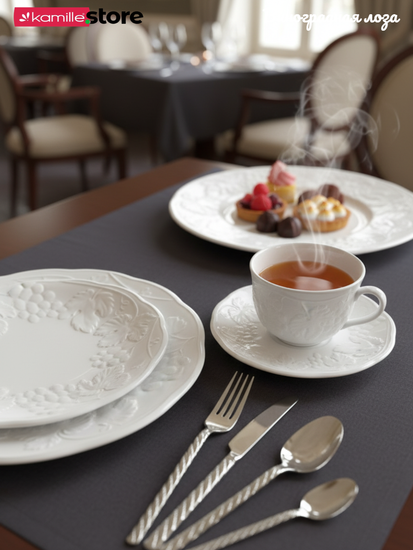 Чайная пара 250 мл. 2 предмета, фарфоровая, "Виноградная лоза"