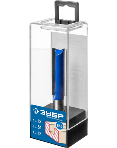 ЗУБР 12 x 51 мм, хвостовик 12 мм, фреза пазовая прямая. удлиненная, Профессионал (28754-12-51)