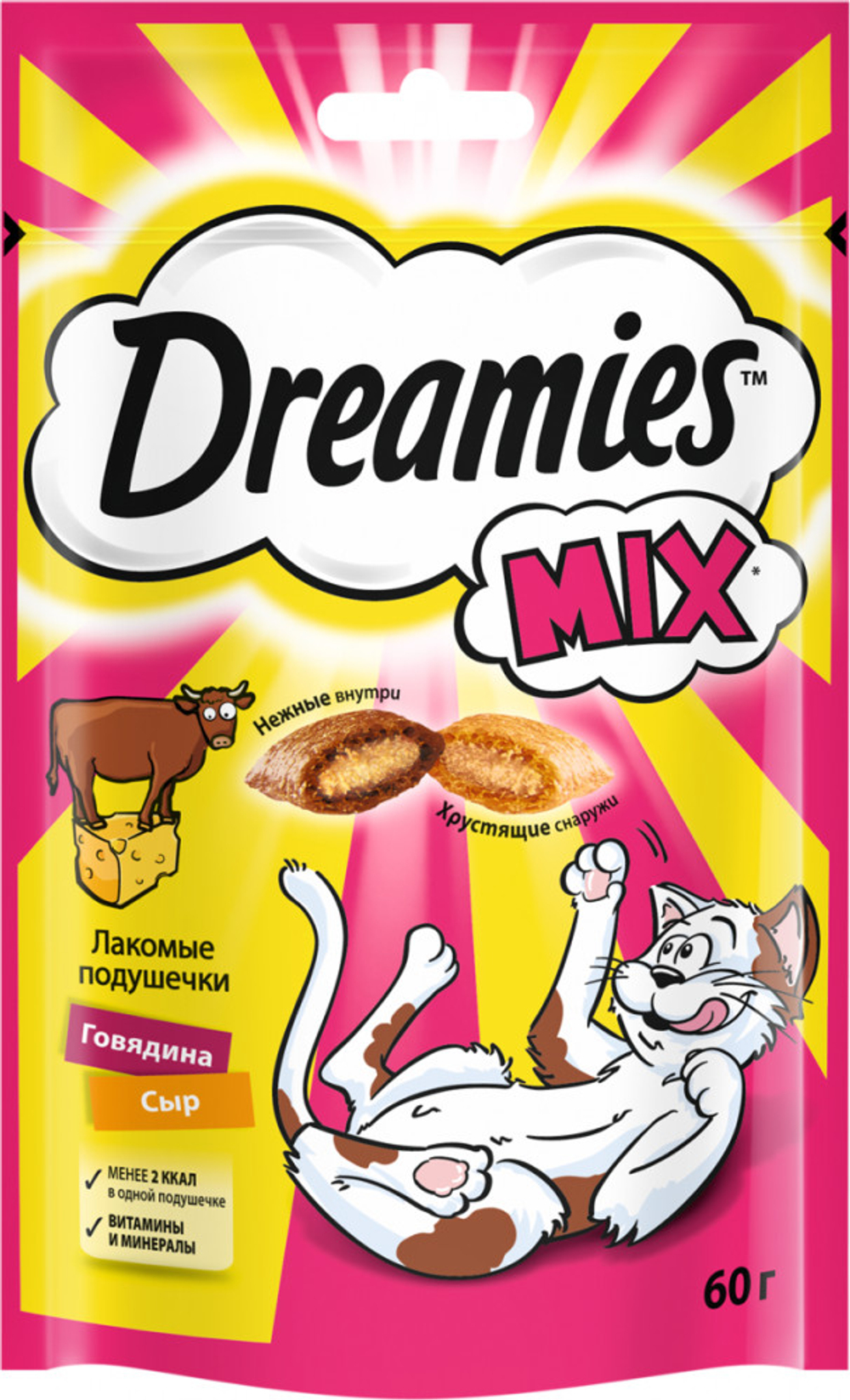 Dreamies Mix, Лакомство для кошек, Говядина с сыром, 60 гр.