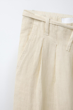 ZARA ПЛИССИРОВАННЫЕ БРЮКИ Из 100% ЛЬНА, КРЕМОВЫЙ