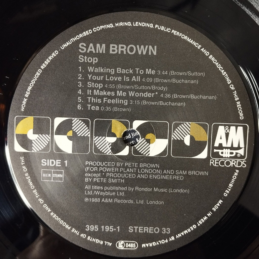 Винтажная виниловая пластинка LP Sam Brown Stop (Germany 1988)