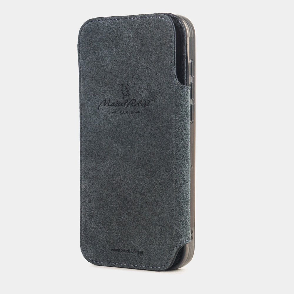 Чехол-книжка кожаная для iPhone 17 Pro, страус черного цвета